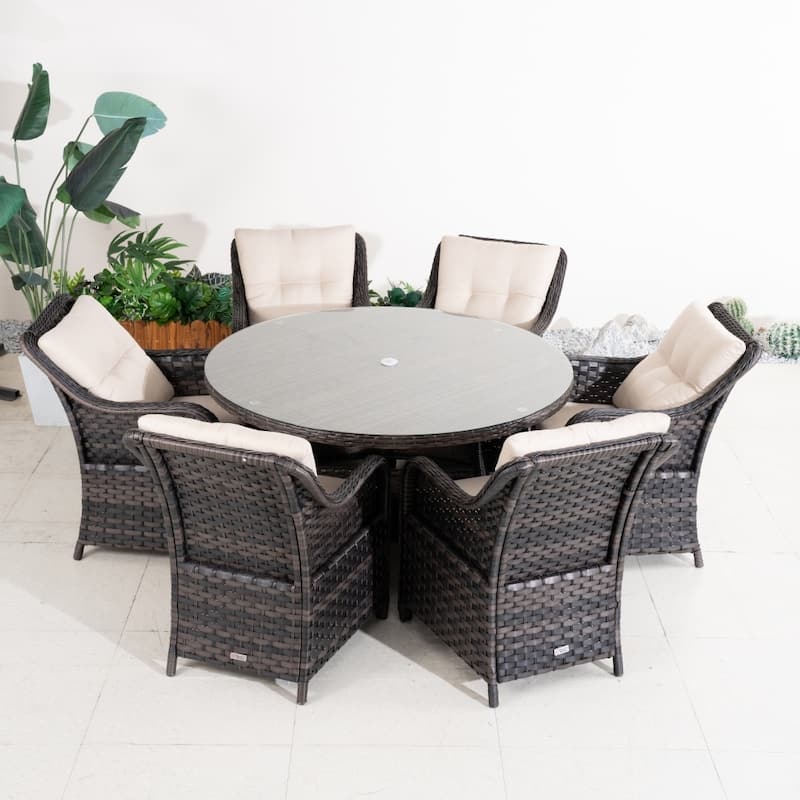 Outdoor Patio 7-piece Wicker Dining Set with 6 PE Rattan Chairs