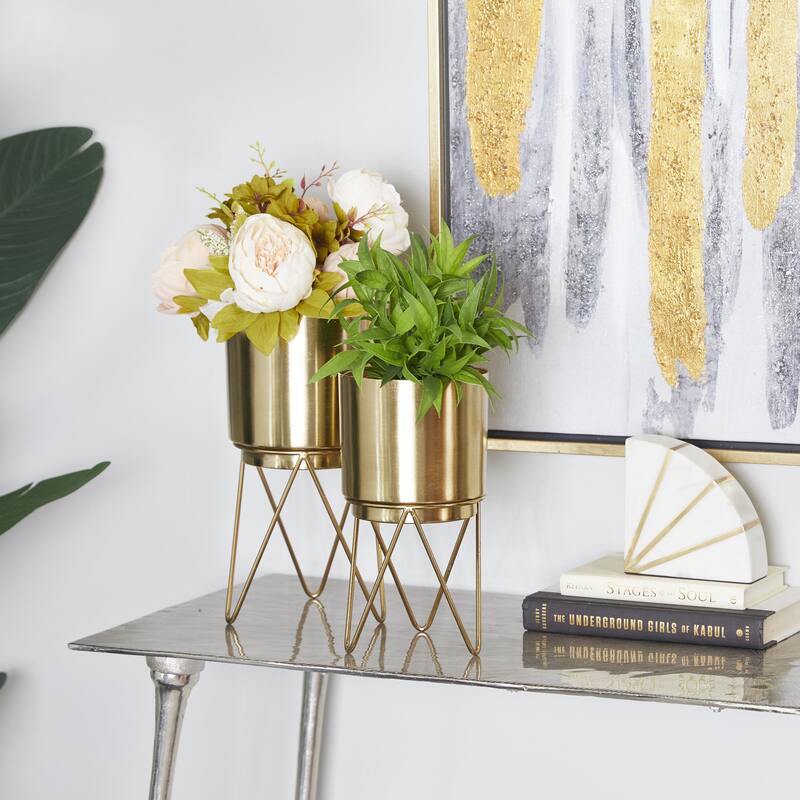 Metal Indoor Outdoor Planter with Removable Stand - Set of 2 Gold - CosmoLiving by Cosmopolitan