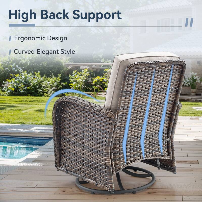 Gymojoy 7-Piece Patio Set with Glider Loveseat, Swivel Chairs & Fire Pit Table for Backyard, Garden