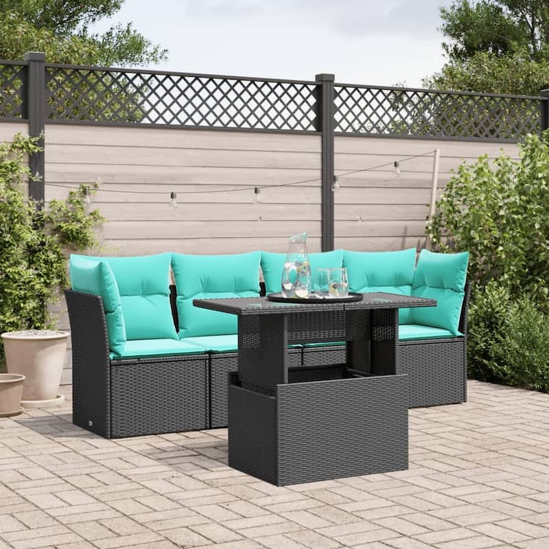 vidaXL Patio Sofa Set with Cushions Modular Outdoor Seating 5 Piece Poly Rattan - 21.7 x 24.4 x 27.2