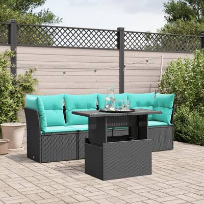 vidaXL Patio Sofa Set with Cushions Modular Outdoor Seating 5 Piece Poly Rattan - 21.7 x 24.4 x 27.2