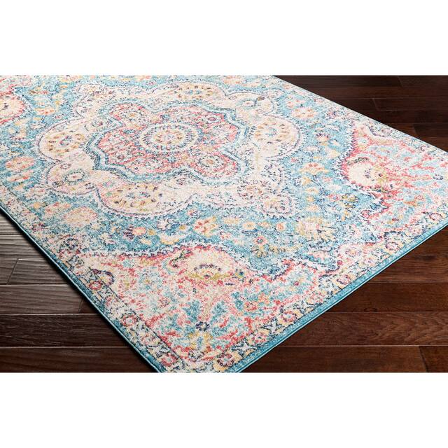 Hal Vintage Boho Traditional Pink Medallion Area Rug