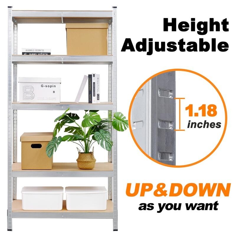 5Tier Utility Metal Shelves Unit Adjustable Garage Storage Shelves