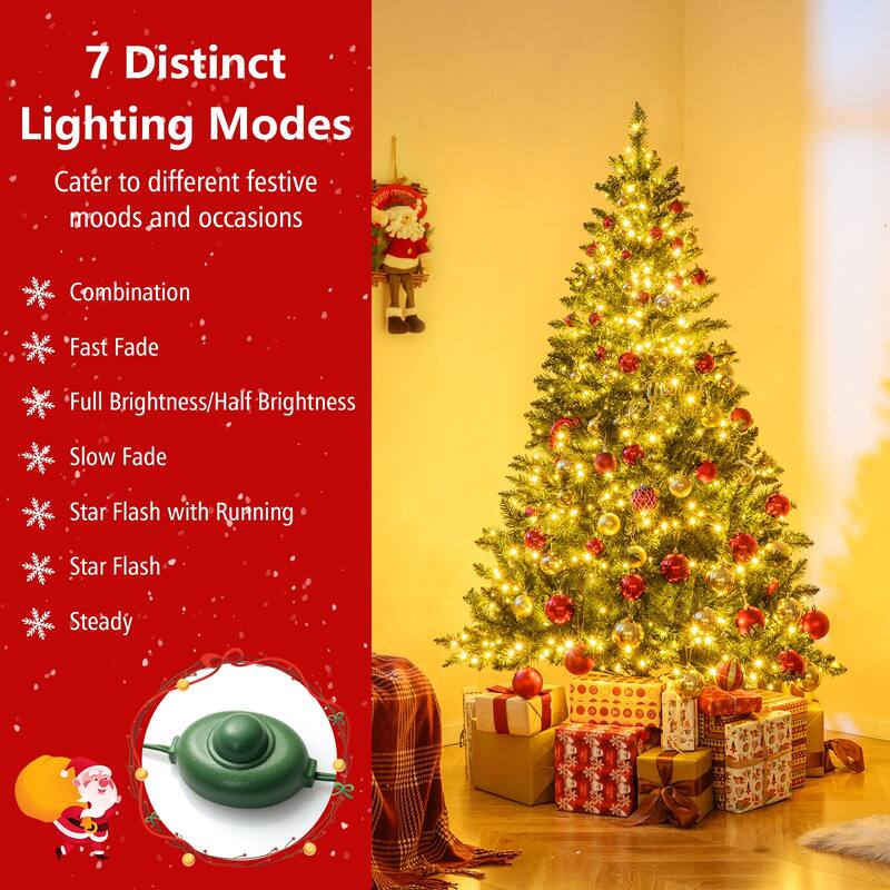 Gymax Artificial Christmas Tree w/990 Branch Tips 1000 Warm White LED