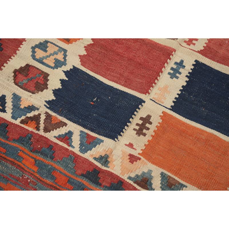 Hand Woven Oriental 100% Wool Carpet Southwestern Tribal Multi-Colored Kilim Area Rug - 7' 8'' X 4' 2''