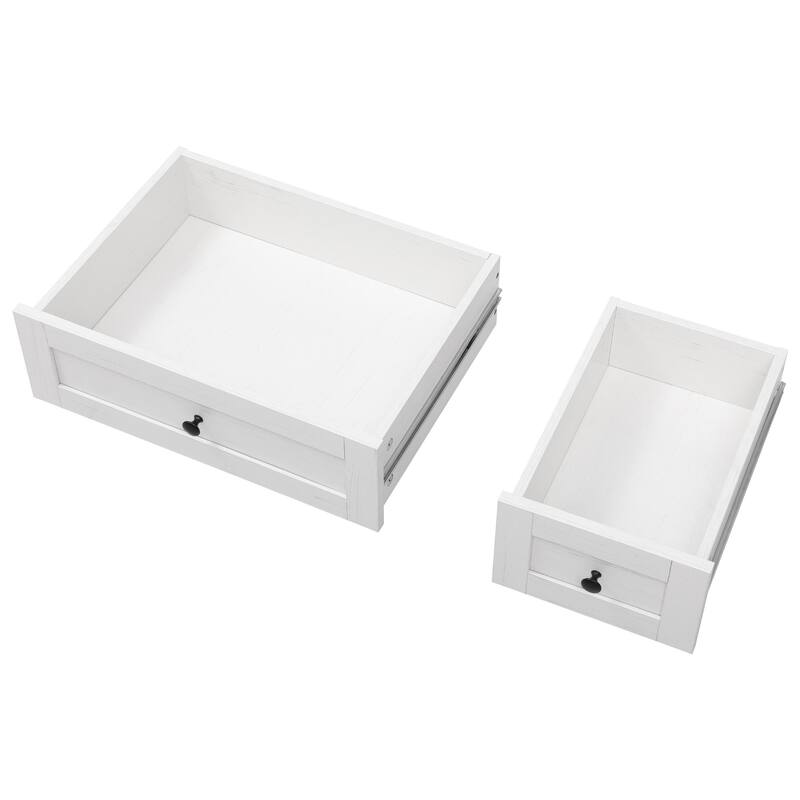 53 Inch Farmhouse Kitchen Island with 2 Glass Doors, 3 Drawers, and Power Outlet