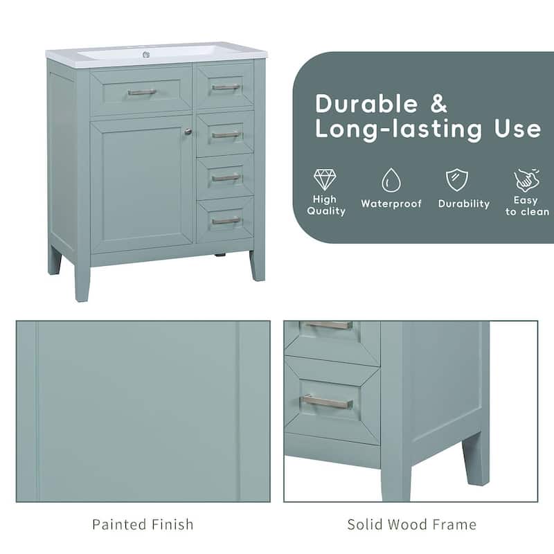 30" Solid Bathroom Vanity with Sink Set, Bathroom Cabinet with Drawers