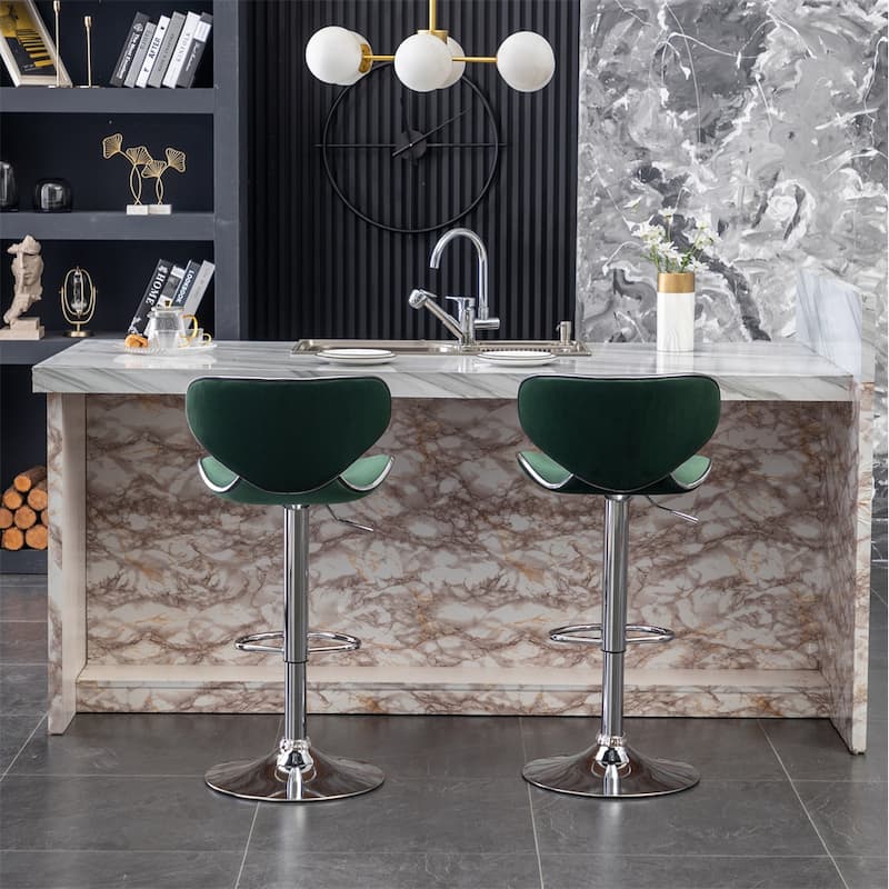 Velvet Upholstered Adjustable Swivel Barstool,Set of 2