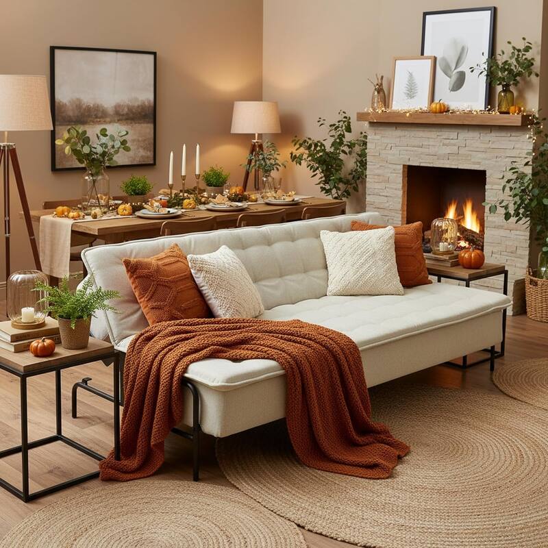 HOMYLIN Convertible Tufted Sofa Bed with Adjustable Back & Metal Frame