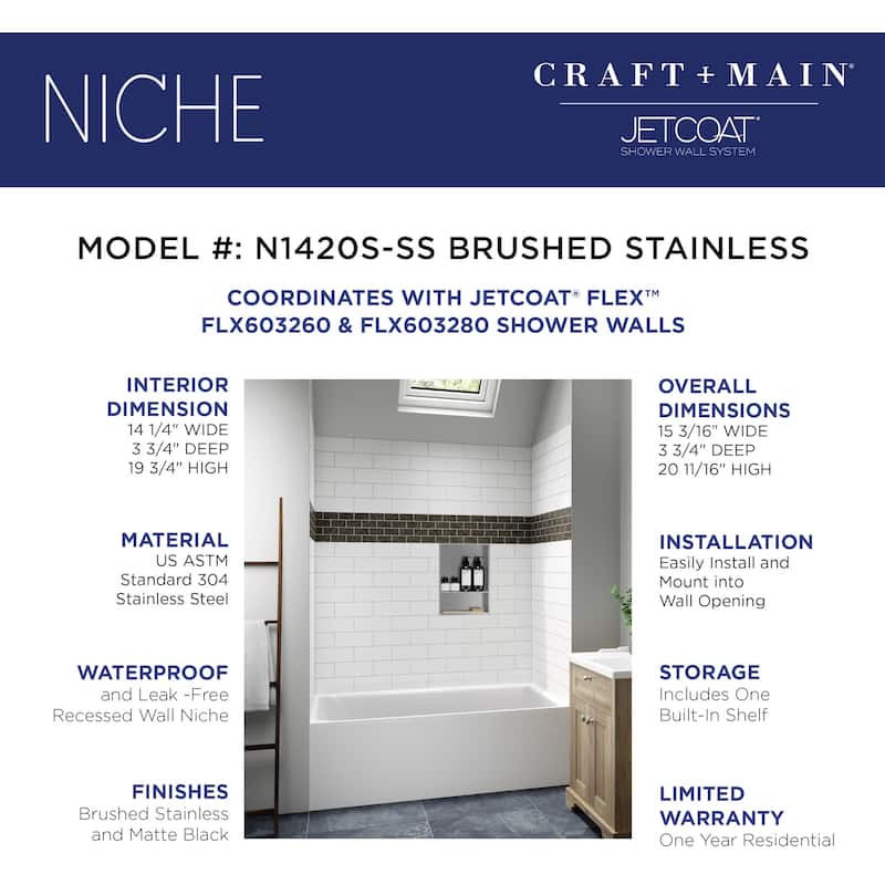 CRAFT + MAIN N1420S 20" x 14" Shower Niche