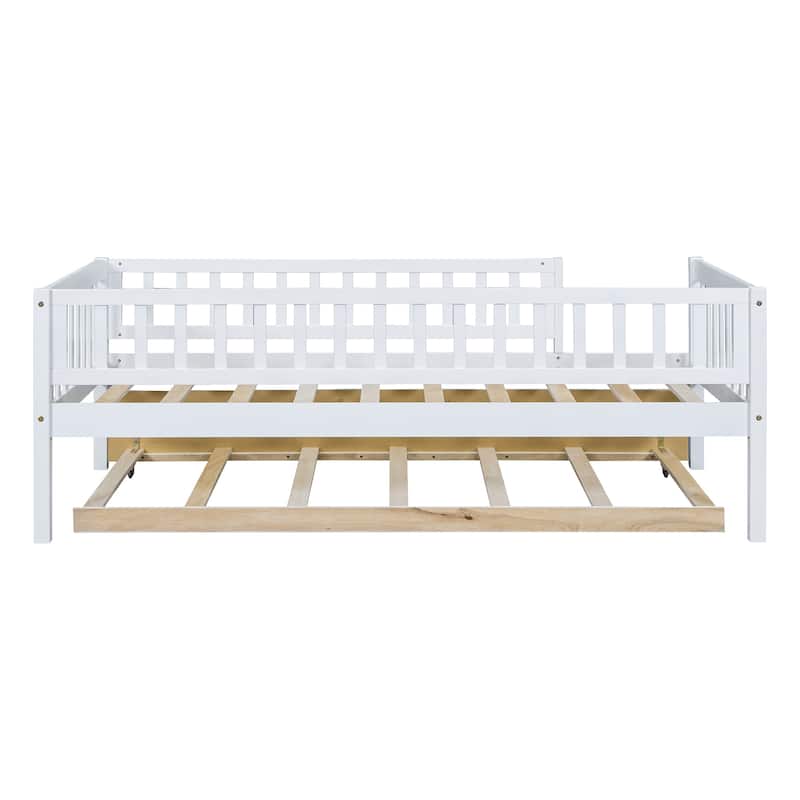 Wood Daybed with Trundle and Fence Guardrails