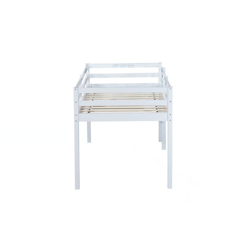 Solid Wooden, Rubber Wooden Twin Loft Bed with Ladder, Bed Platform of Strengthened Slats