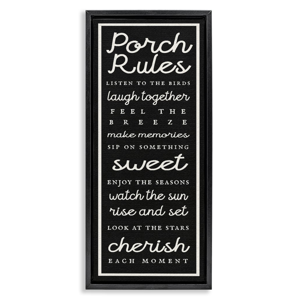 Stupell Porch Rules on Black Framed Floater Canvas Wall Art Design By Lil' Rue