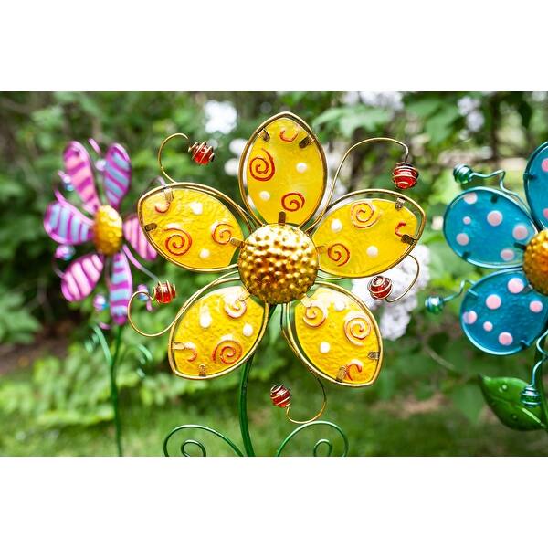 Exhart Whimsical Colored Flower Garden Stake Made Of Glass And Metal 11 By 36 Inches Overstock 27913344 Yellow