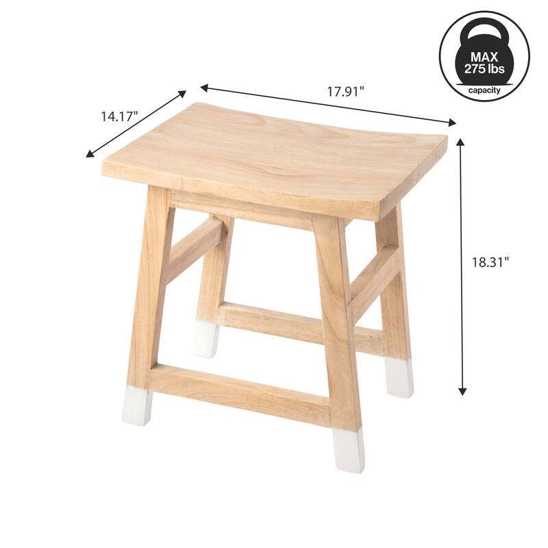 JONATHAN Y Finesse Classic Casual Handcrafted Solid Mindi Wood Accent Stool with Tipped Legs