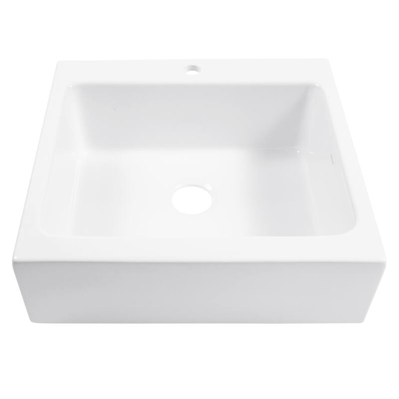 Parker Crisp White Fireclay 26" Quick-Fit Farmhouse Apron Front Drop-In Single Bowl Kitchen Sink (1 Hole) with Chrome Faucet Kit
