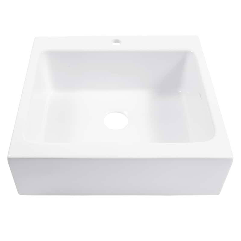 Parker Crisp White Fireclay 26" Single Bowl Quick-Fit Drop-In Farmhouse Apron Kitchen Sink (1 Hole) and Drain