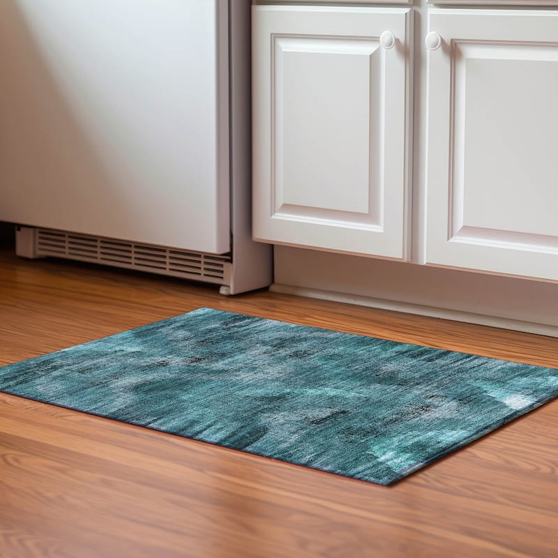 Premium Washable Super Soft Brushstrokes Modern V Mayfield Rug - Teal - 1' 8" x 2' 6" - Rectangle
