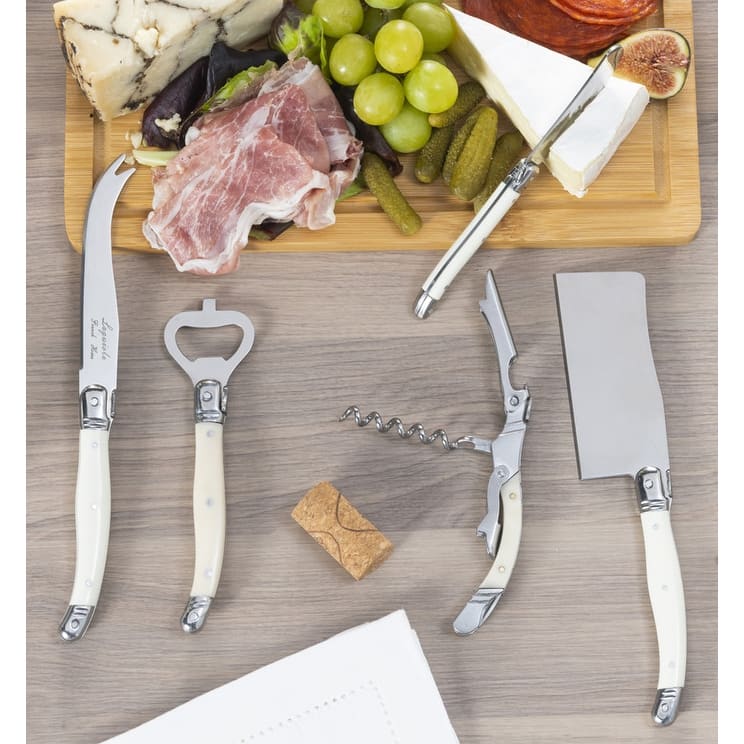 French Home Laguiole Barware Bottle Opener & Corkscrew Set with Faux Ivory Handles - N/A