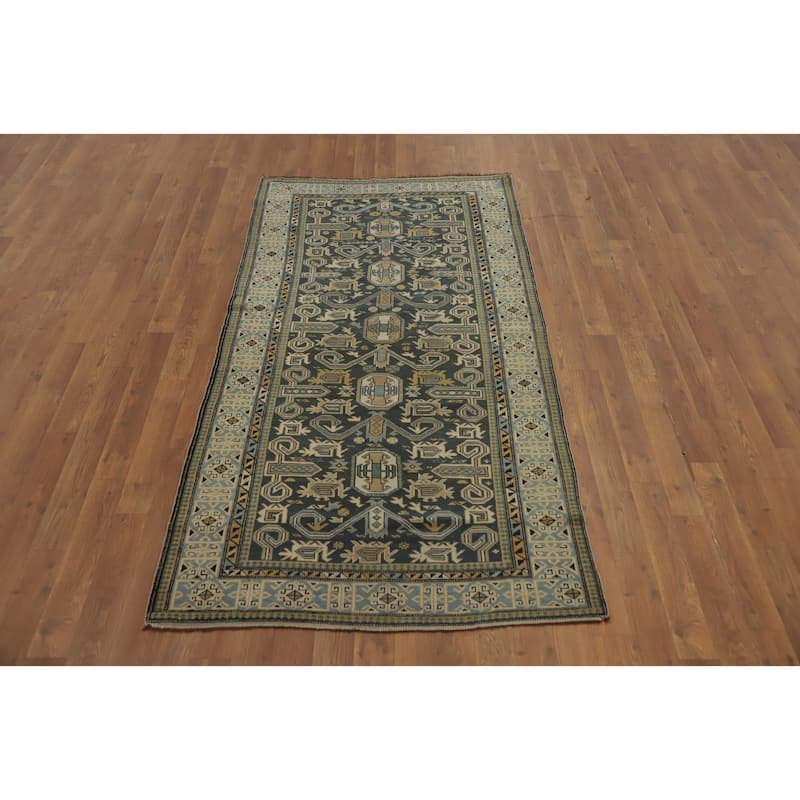 Hand Knotted Oriental 100% Wool Carpet Traditional Tribal Greys & Charcoal Kazak Area Rug - 6' 1'' X 3' 3''