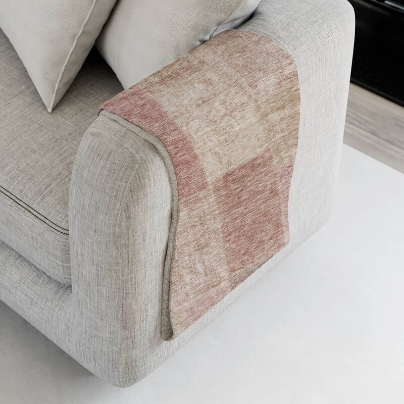 Premium Machine Washable Vintage Patchwork Sherpa Throw Blanket - Blush - 4'2" x 5'10"