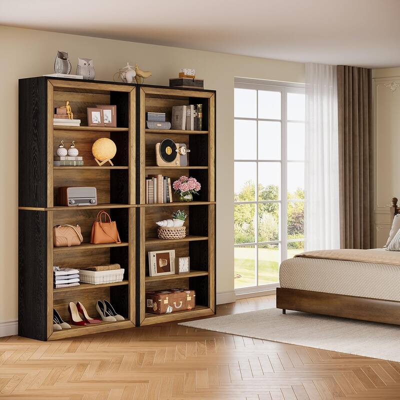 6-Tier Bookcase Tall Open Display Shelves Wood Storage Bookshelf for Living Room Office Bedroom