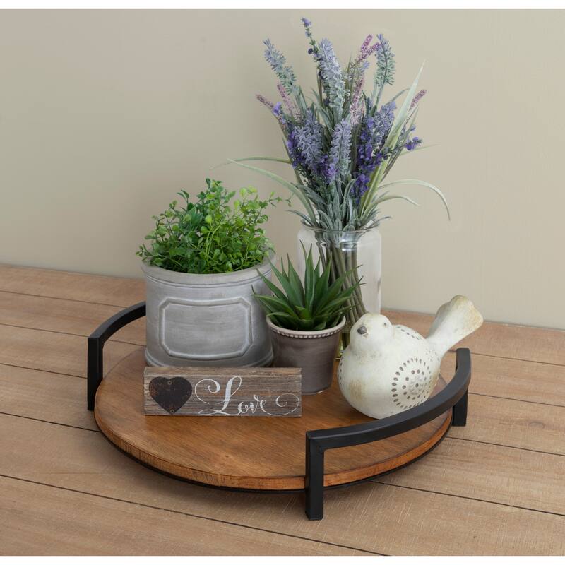 Kate and Laurel Ficher Wood and Metal Round Decorative Tray - 15" Diameter