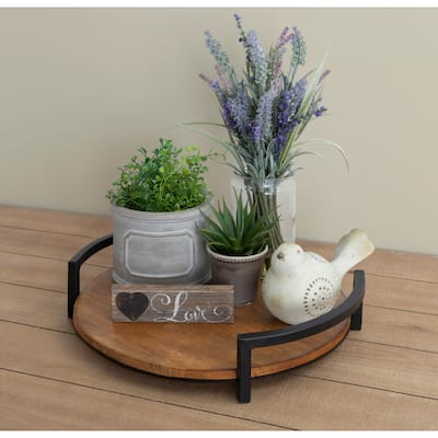 Kate and Laurel Ficher Wood and Metal Round Decorative Tray - 15" Diameter