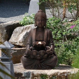 Glitzhome 23.25"H LED Lighted Buddha Statue Polyresin Outdoor Floor Fountain - 23.25"