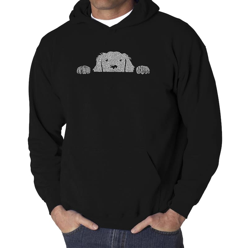 LA Pop Art Men's Word Art Hooded Sweatshirt - Peeking Dog - Black - 2XL