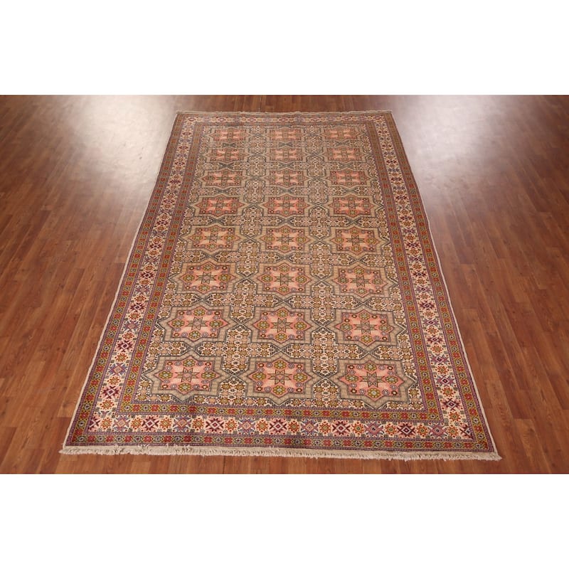 Geometric Anatolian Turkish Vintage Rug Handmade Beige Wool Carpet - 6'7" X 9'10"