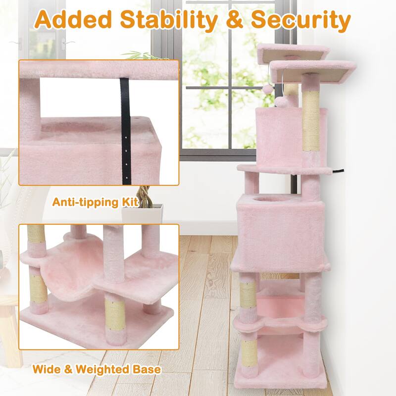 Gymax 57'' Cat Tree for Indoor Cats w/Dual Condos Hammock Sisal