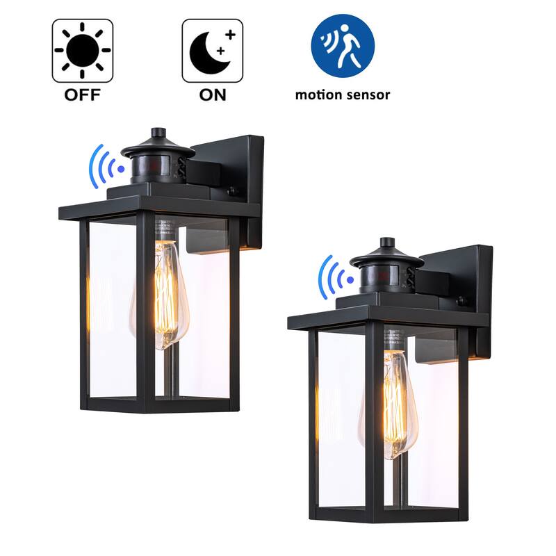 2-Pack 1-Light Powder-coated Black Motion Sensor Dusk to Dawn Outdoor Wall Sconces - Matte Black