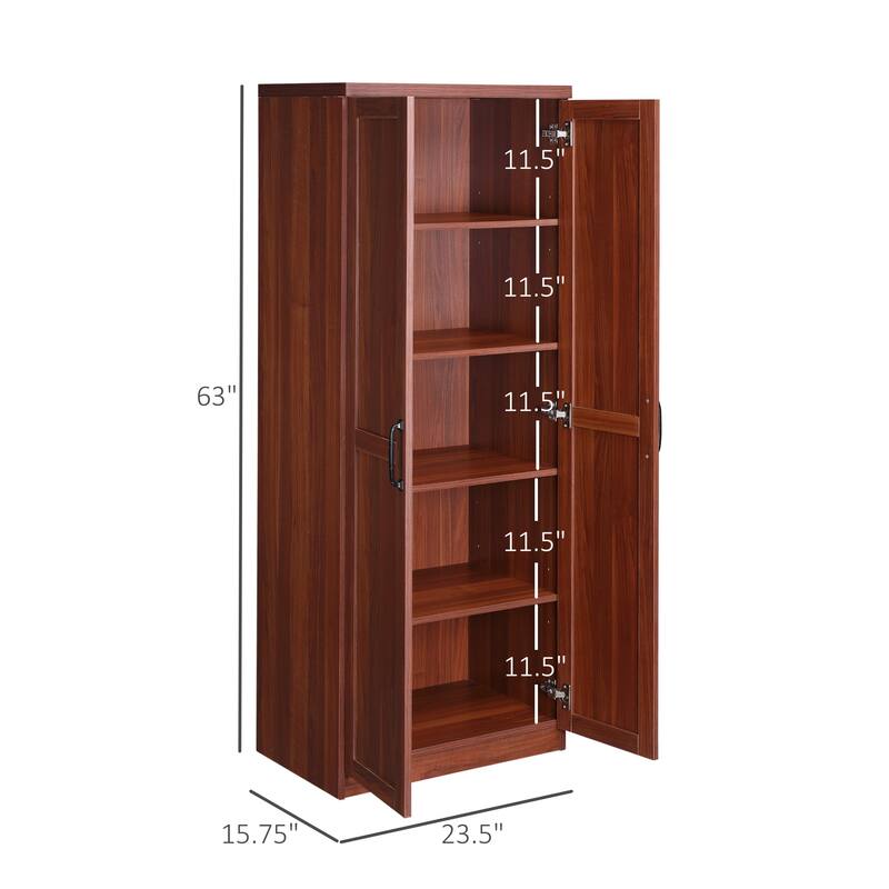 HOMCOM 63" 2-Door Kitchen Pantry, Freestanding Storage Cabinet with 2 Adjustable Shelves for Kitchen or Living Room