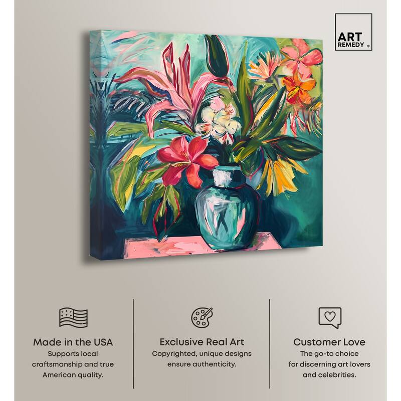 Art Remedy Vase Of Bright Tropical Flowers Gallery Wrapped Flowers In Vase Paintings