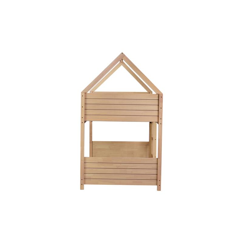 Twin Over Twin House Bunk Bed with Playful Roof Design Safety Guardrails & Ladder (250lb Capacity)