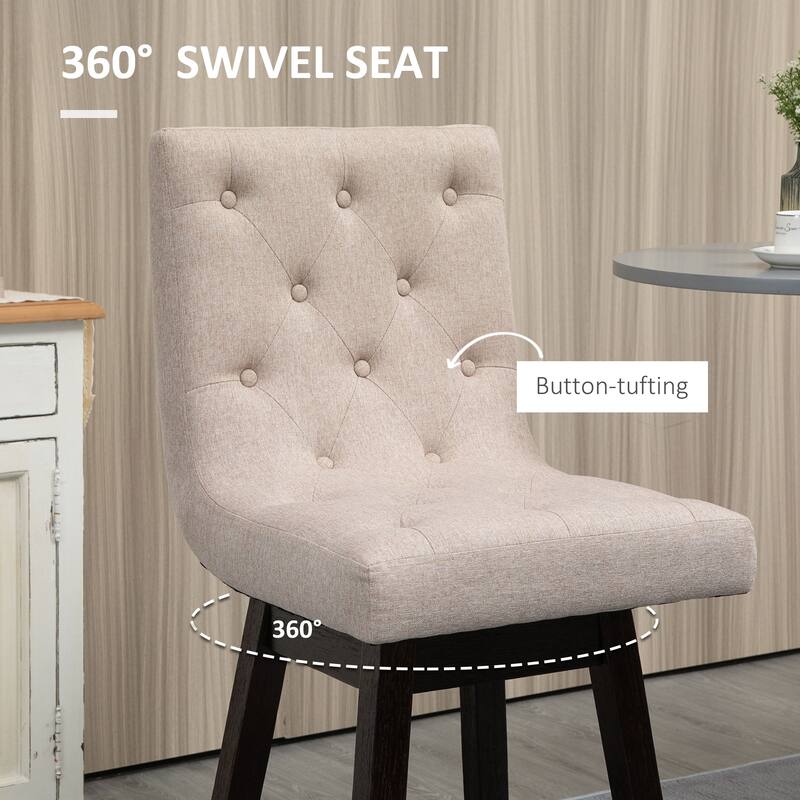 HOMCOM Bar Stools Set of 2, Swivel Bar Chairs, 25.5" High Fabric Tufted Breakfast Barstools for Kitchen Counter