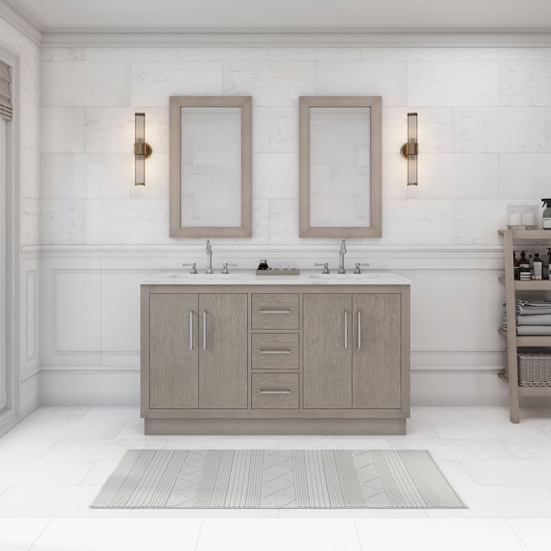 Hugo Carrara White Marble Countertop Vanity in Grey Oak