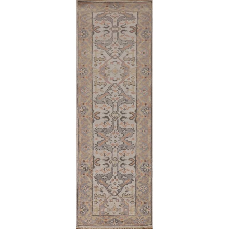 Transitional Beige Oushak Oriental Runner Rug Handmade Wool Carpet - 2'7"x 9'11"