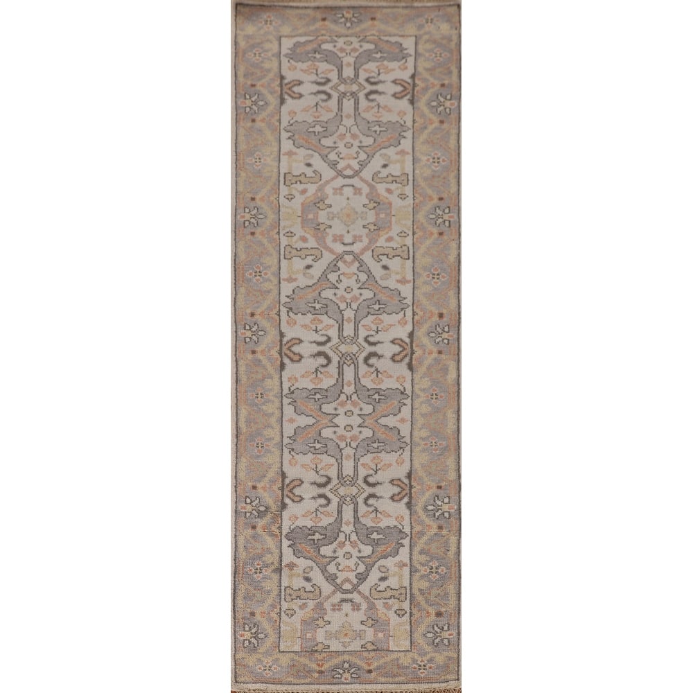 Transitional Beige Oushak Oriental Runner Rug Handmade Wool Carpet - 2'7"x 9'11"
