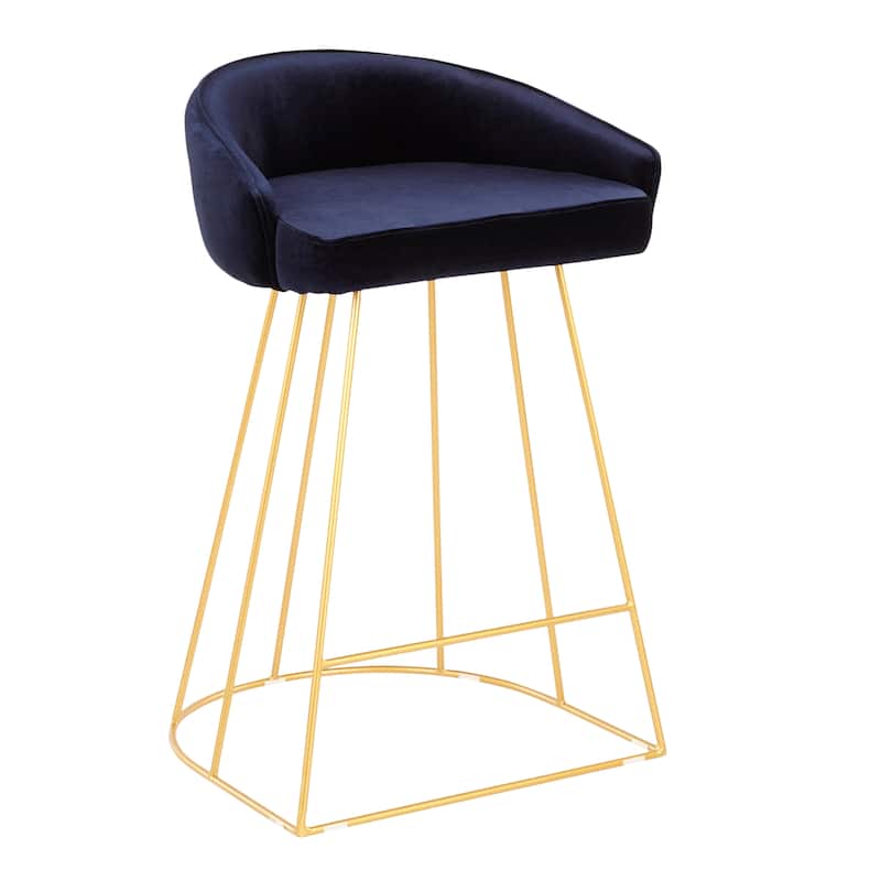 Silver Orchid Haid Velvet Upholstered Counter Stool (Set of 2) - Blue/Gold