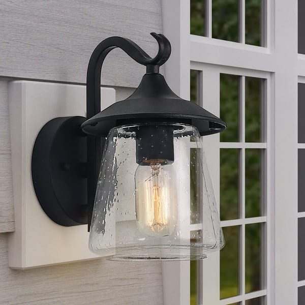 Modern Farmhouse Black 1-Light Outdoor Sconces Traditional Porch Patio Glass Wall Lamps - On - - 25454861