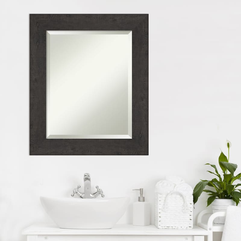 Beveled Bathroom Wall Mirror - Rustic Plank Espresso Frame