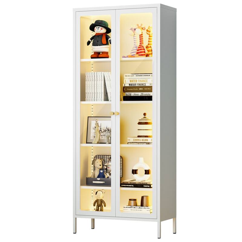 4/5-Tier Glass Curio Display Cabinet with Doors & Adjustable Storage Shelves