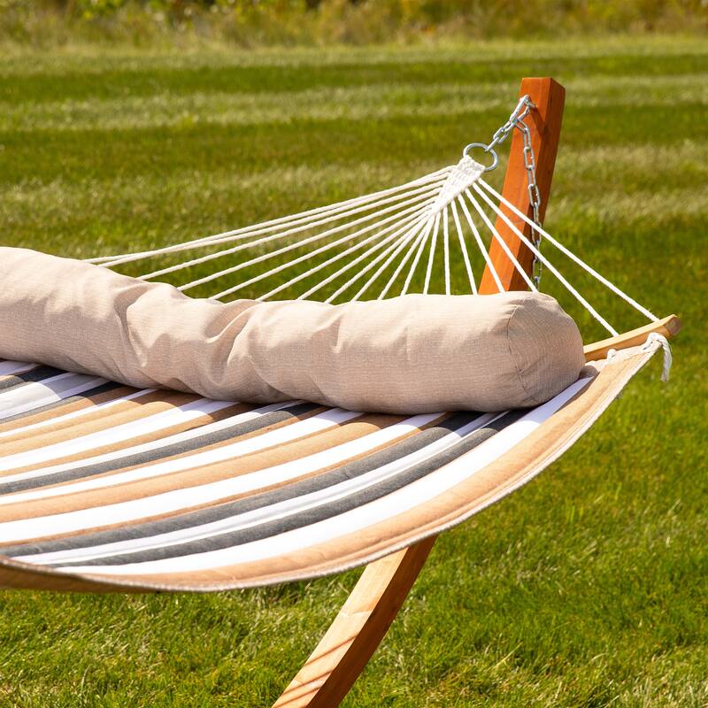 Sunnydaze Quilted Hammock with Curved Bamboo Spreader Bar and Pillow
