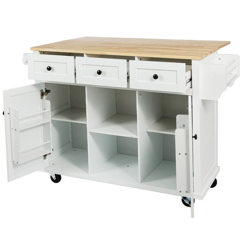 Rolling Kitchen Island Cart with Drop-Leaf Countertop, Kitchen Island on 5 Wheels with Cabinet and 3 Drawers for Dining Room