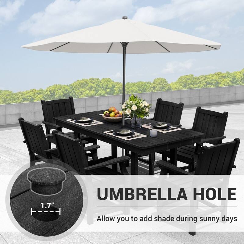 Black 5/7-Piece HDPE Plastic Patio Outdoor Dining Set with Arm Chairs