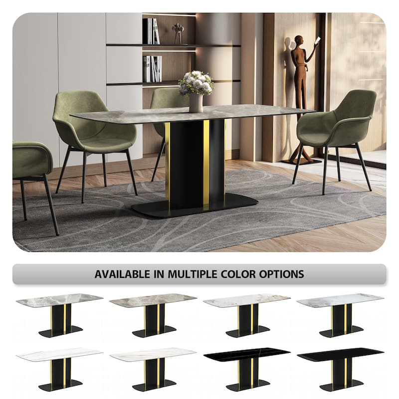 Sylva Dining Table Rectangular Tabletop in Gold Pedestal Base
