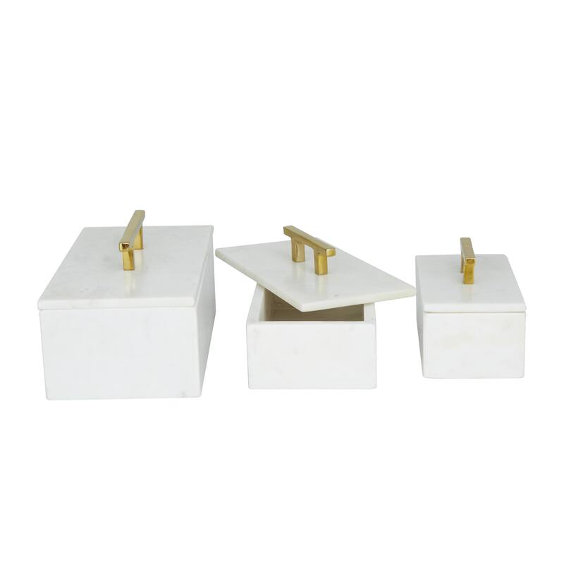 Black, Green or White Marble Box with Gold Handle (Set of 3) - S/3 12", 10", 8"W