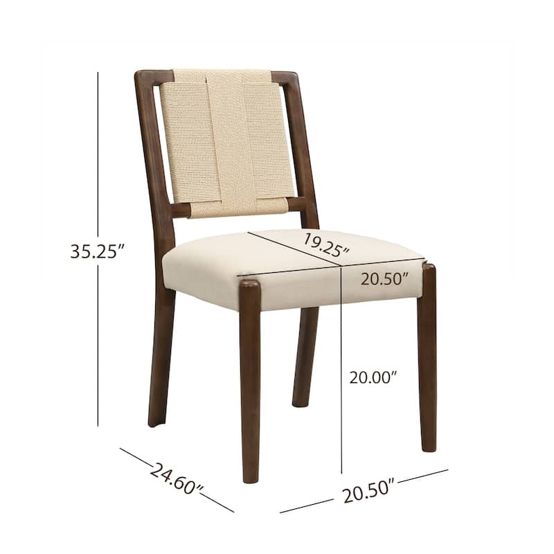 Christopher Knight Home - Modern Upholstered Dining Chairs with Woven Rope Backrest and Rubber Wood Frame (Set of 2)